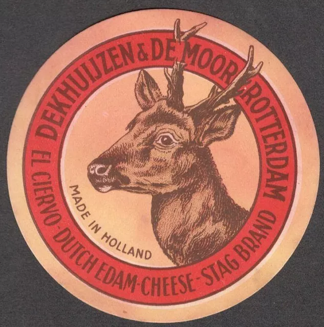 Vintage CHEESE LABEL - STAG BRAND Dutch Edam Cheese, Rotterdam, Netherlands