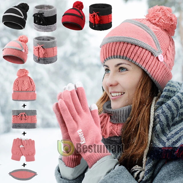 Gorro de Invierno Para Mujer Con Bufanda y Máscara Sombrero Gorro de Punto Calid 2