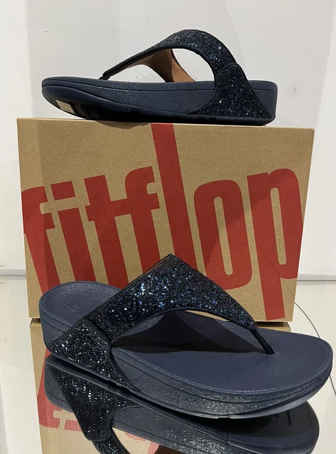 Fitflop Lulu Glitter Midnight Blue Flip Flops Toe Thongs Size 7/41