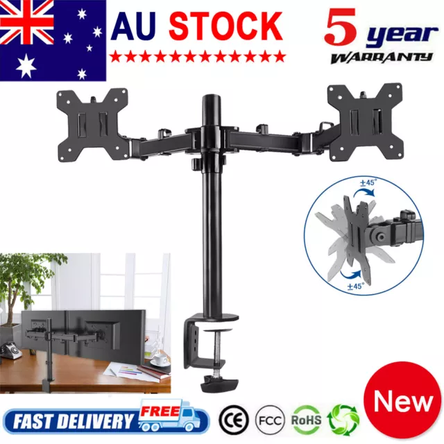 Dual LED monitor stand 2 arm holds two LCD screen TV desk mount bracket 13"-29"
