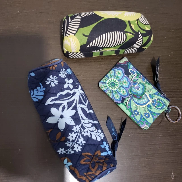 3 Vera Bradley On Roll Floral Pensil /Cosmetic Case+Coin Purse +Sunglasses Case