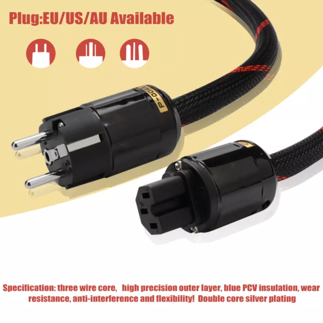 Versilbertes HiFi-Netzkabel mit EU-Stecker, , Audio Strom kabel，Anschlusskabel