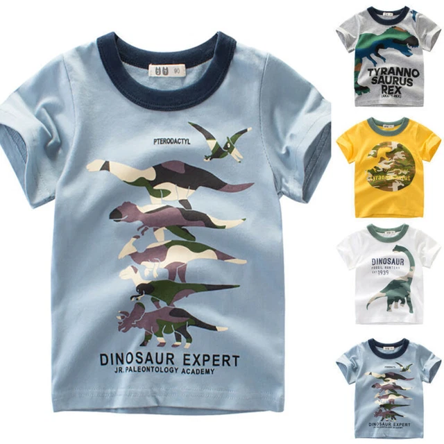 Child Kids Boy Girls Summer Dinosaur Print Crew Neck T-Shirt Blouse Short Sleeve