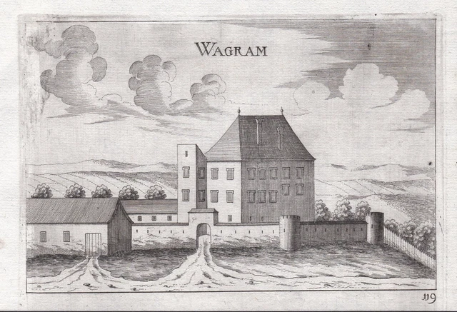 Wagram Ob Il Traisen Vista Incisione Stampa Antica Vischer 1672