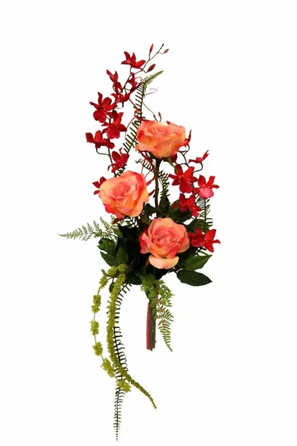 Kunstblumenstrauß 50cm Orchideen Rosen rosa künstlicher Blumenstrauß Handmade