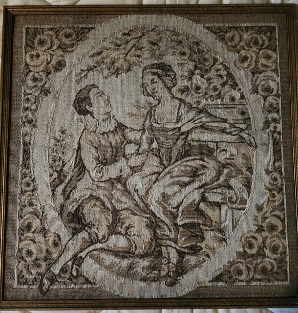 Embroidery Needlepoint Portrait of Romance MID 19TH Century