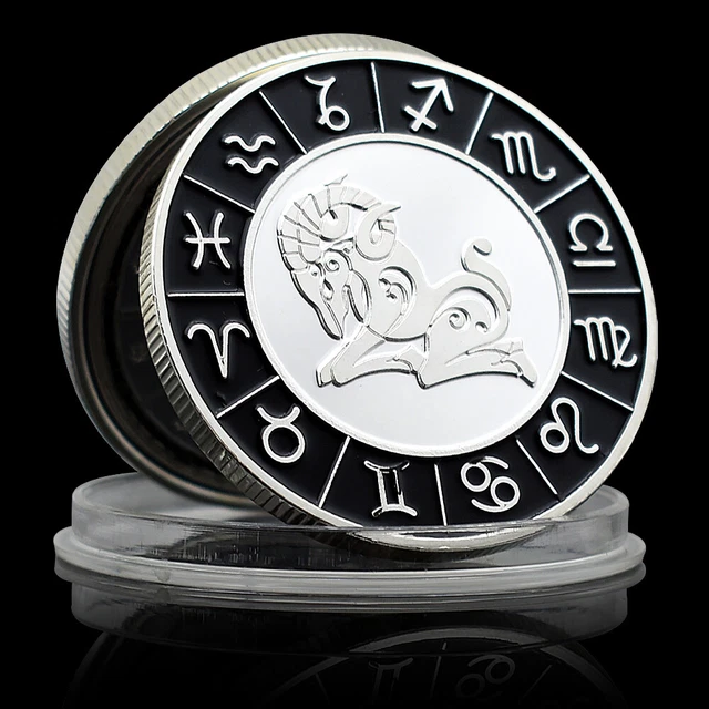 Medaglia Token 12 Costellazioni &ndash; Dio Sole E Luna &ndash; Placcato Argento In Capsula &ndash; Regalo