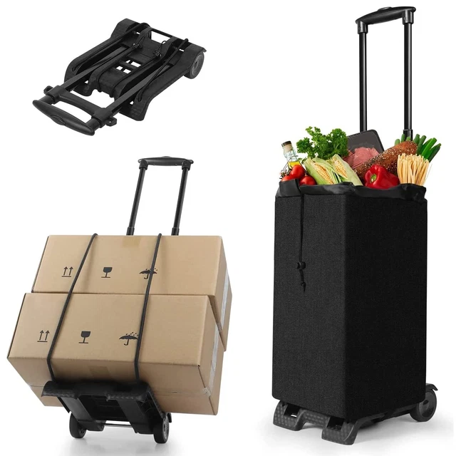 Folding Shopping Cart Utility Rolling Crate Compact Hand Truck Dolly on Wheel