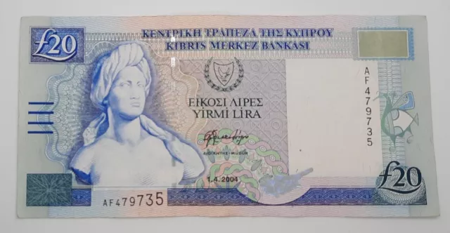 2004 - Central Bank Of Cyprus - £20 (Twenty) Lira /Pounds Banknote No. AF 479735