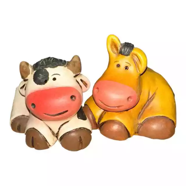 Folk Art ceramic cow and horse figurines handmade collector item