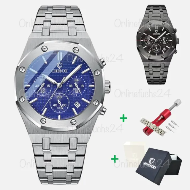 Herren Armbanduhr mit Datum und Chronograph Männer Uhren Sportuhr + Box