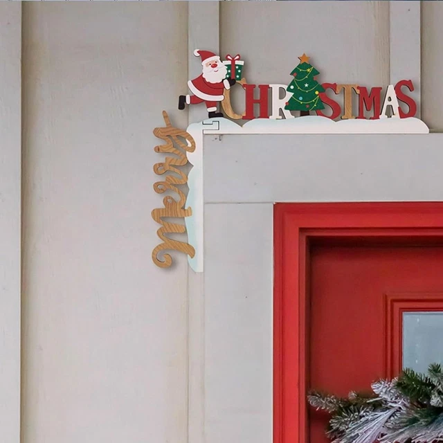 Wooden Santa Claus Christmas Door Frame Decoration - Half Door Decor (1/2 Size)