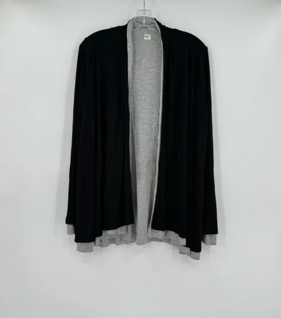 Three Dots Black Gray Knit Draped Open Cardigan Sweater Sz L NWOT