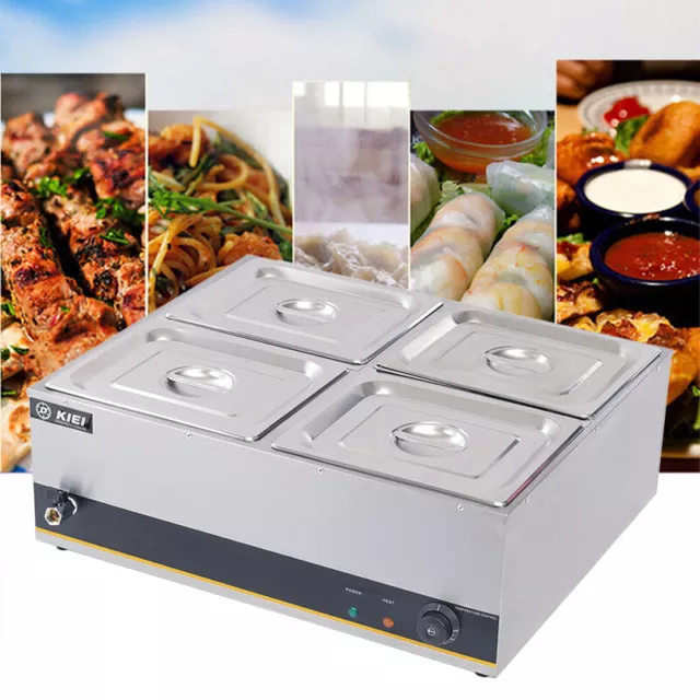 Electric Food Warmer Catering 4 Pots Stainless Steel Sauce Wet Heat Bain Marie
