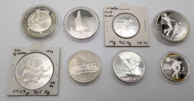 8 x Silber Münzen .925 163g fein Olympiade Mix 1987 - 2002  versch. Länder PROOF