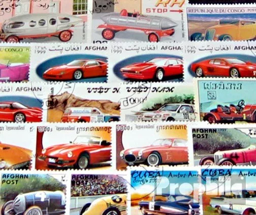 Briefmarken Motive Autos 50 verschiedene Rennautos und Motorsport Marken