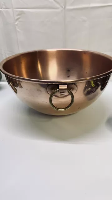 Vintage Copper Mixing Bowl w/ Brass Handle Loop 8.5 Heavy made in England  Cook