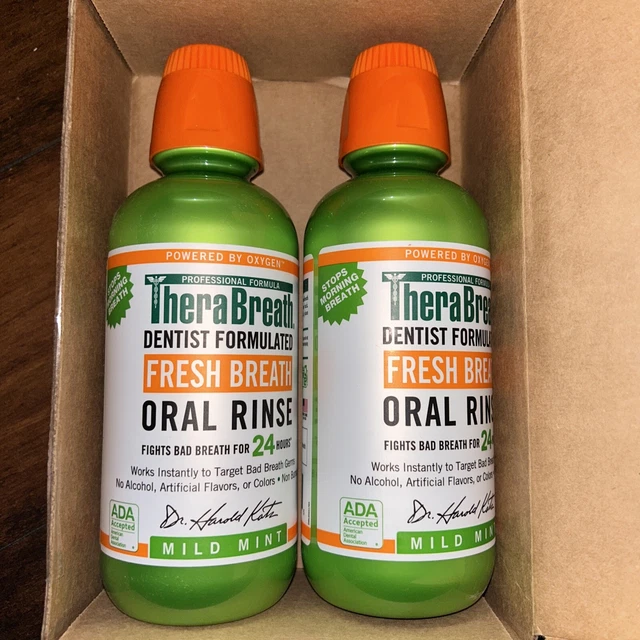2 PACK TheraBreath Fresh Breath Mouthwash, Mild Mint, Alcohol-Free, 16 Fl Oz