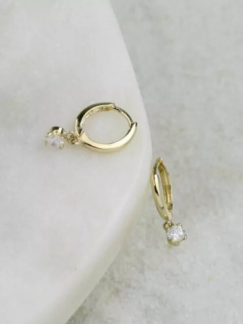 0.40Ct Round Real Moissanite Hoop & Huggie Girl's Earring 14K Yellow Gold Plated