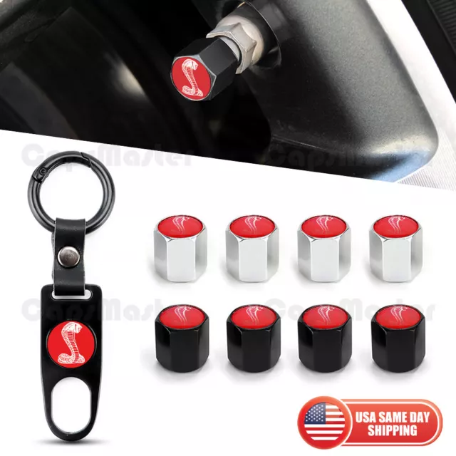 Car Wheels Tire Valve Dust Stem Air Cap Cover + Keychain Ring Fit Shelby Sport