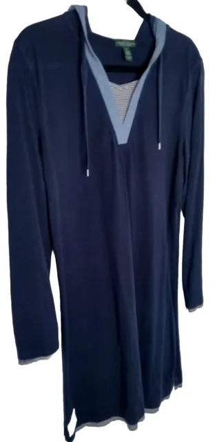 Ralph Lauren Sweater Dress Womens Navy Blue Hoodie Long Sleeve Size Medium