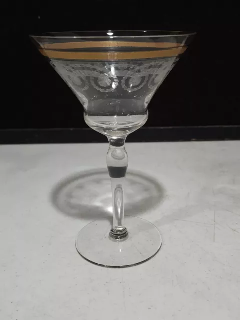1- Rare Etched 7630-16 Morgantown Glass Champagne Glass Gold Trim