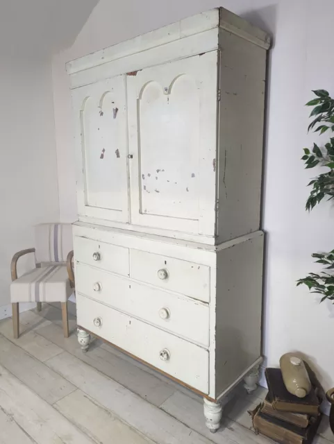 Victorian Linen Press Cupboard Antique Oak  Larder Cupboard Painted Original