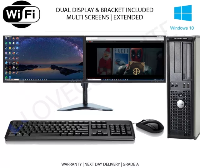 FULL DUAL SCREEN DUAL CORE DESKTOP TOWER PC&LCD,WIN 7/10 16GB 3TB or 240GB