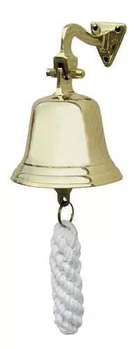 Schiffsglocke, leichte Ausführung, Messing, mit Halter & Bändsel, Ø: 7,5cm
