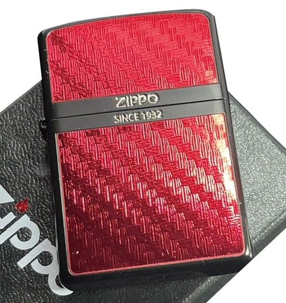 Zippo Oil Lighter Logo Gold Carbon Red Brass Etching Regular Case Japan