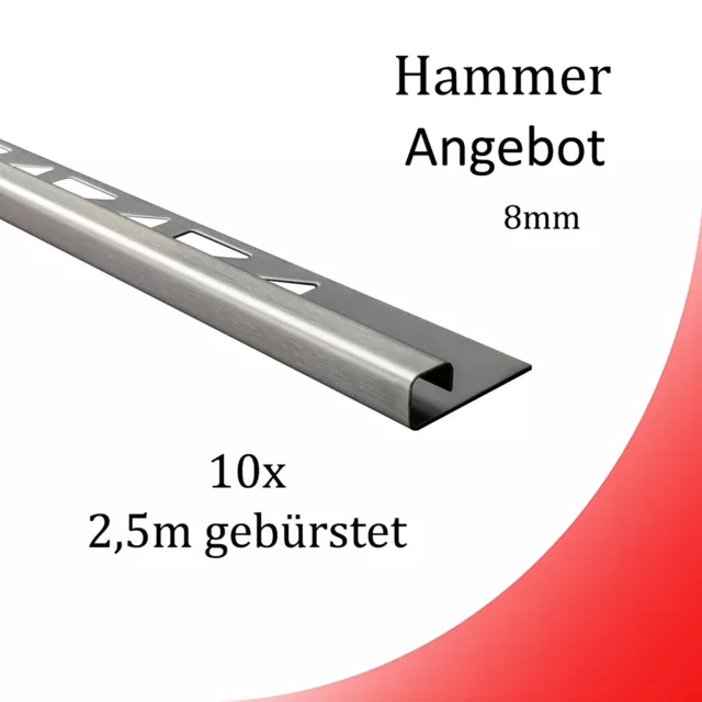 10x Quadrat Edelstahlschiene Fliesenprofil Fliesenschiene L250cm 8mm gebürstet