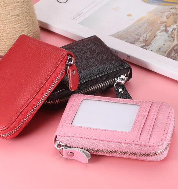 Men Genuine Leather RFID Blocking Thin Wallet Credit Card Holder Zipper Pocket 3