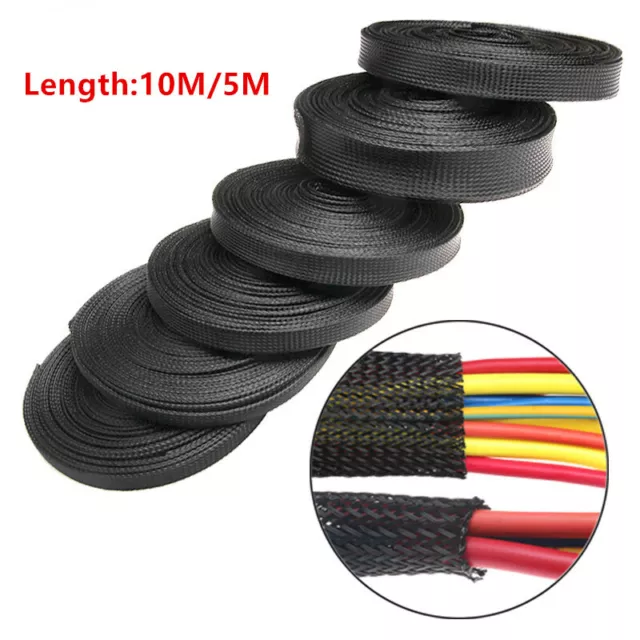 10/5M Black Expandable Wire Cable Sleeving Sheathing Braided Loom Tubing