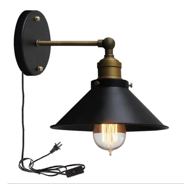 Vintage Wall Industrial Sconce Lamp Plug In Fixture Bedroom Swing Arm Wall Light