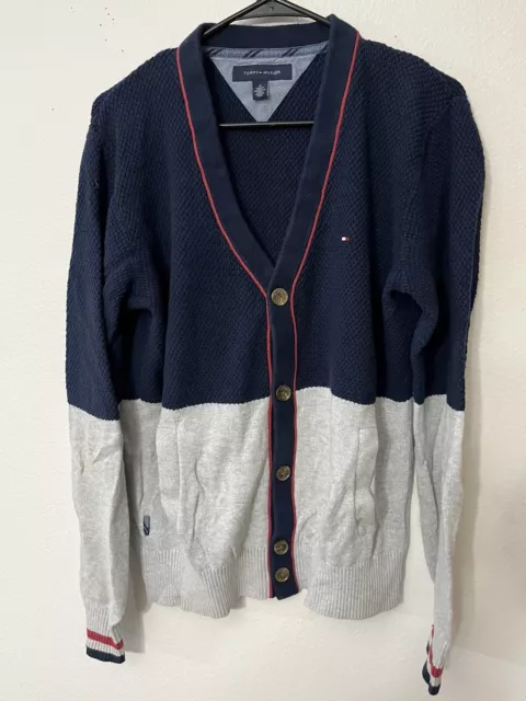 Tommy Hilfiger Mens Cardigan Sweater, Grandpa Long Sleeves Sz Medium Navy Blue