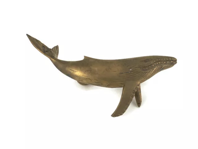 aged HUMPBACK whale solid brass door old style heavy house PULL handle 12" B