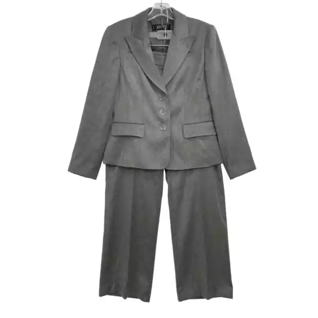 Kasper 2pc Pant Suit Womens Petite Size 8P Gray Career Business Girl boss