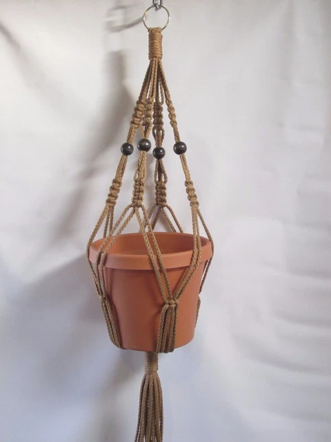 MACRAME PLANT HANGER 28 inch Vintage 6mm BEADED * CHOOSE CORD COLOR *