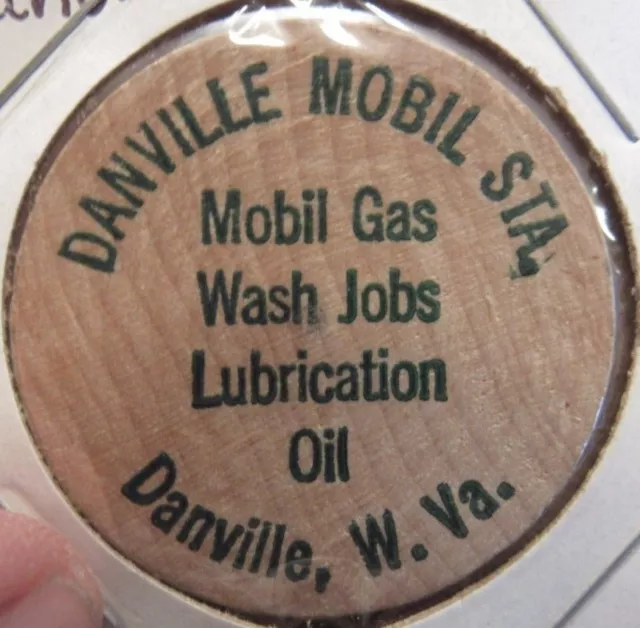 Vintage Danville Mobile Station Danville, WV Wooden Nickel - Token West Virginia