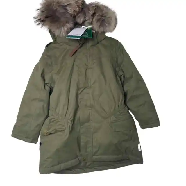 New MINI A TURE WINTER PARKA JACKET FUR TRIM IN OLIVE GREEN SZ 4 104cm