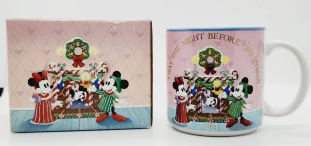 Twas The Night Before  Christmas Disney Mickey Minnie Mouse Mug Vtg 1992 *Japan