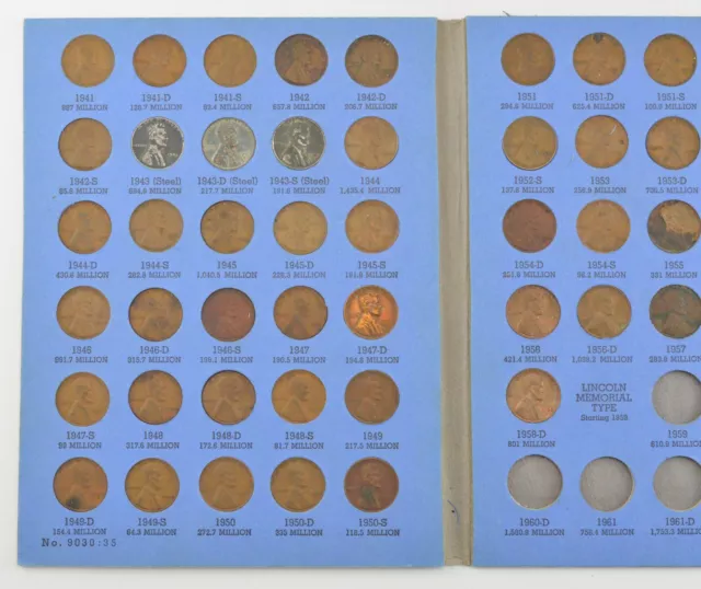 Ensemble complet 1941-1958 de cents de blé Lincoln - comprend des cents d'acier 1943 !!!! 2