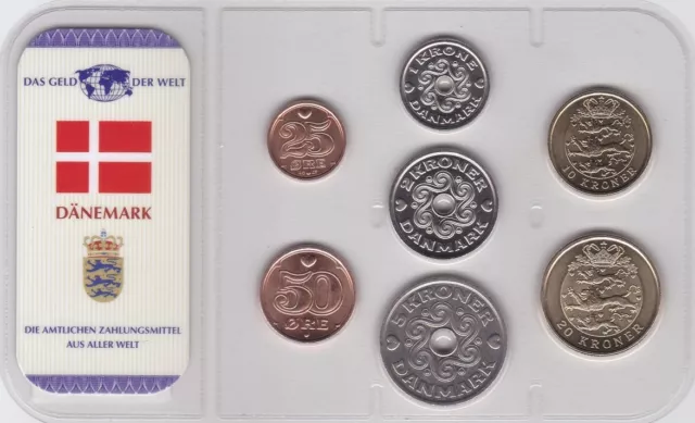 Denmark - set 7 coins 25 50 Ore 1 2 5 10 20 Kroner 1998 - 2008 UNC sealed