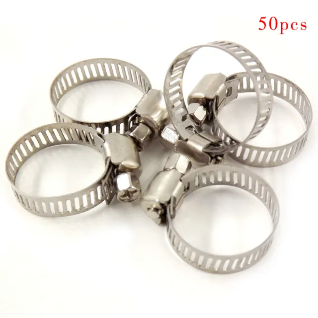 50Pack 3/4"-1" Stainless Steel Adjustable Drive Hose Clamps Fuel Line Worm Clips
