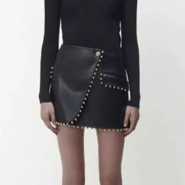 Jonathan Simkhai Black Stud Detail Vegan Leather Mini Skirt XS