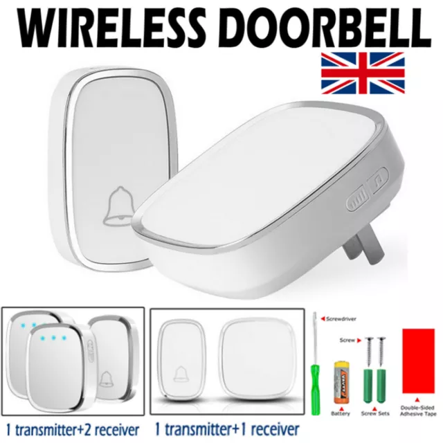 Cordless Wireless Plug In And Portable Twin Pack Door Bell Chime Kit 300M Range