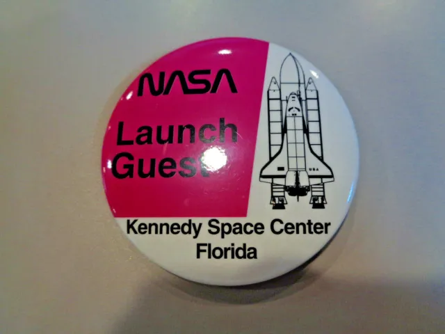 NASA  Vintage Button  "LAUNCH GUEST" Kennedy Space Center Florida Pin Pink