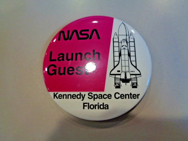 NASA  Vintage Button  "LAUNCH GUEST" Kennedy Space Center Florida Pin Pink