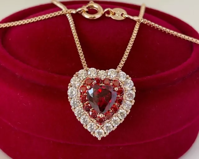 Collier pour Femmes Pendentif Cœur Zircon Collier Rouge 750er Or 18 Carat Doré