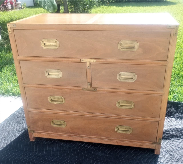 Vintage 5 Drawer Campaign Chest Of Drawers Dressers Brass Hardware